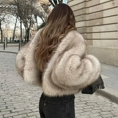 Faux Fur Coat Soft Fur Collar Wide Cuff Matching Sweater Jeans Design Autumn Winter Clothing - Iyanka