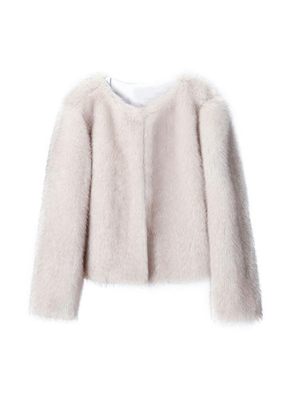 Faux Fur Coat Soft Fur Collar Wide Cuff Matching Sweater Jeans Design Autumn Winter Clothing - Iyanka