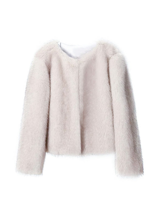 Faux Fur Coat Soft Fur Collar Wide Cuff Matching Sweater Jeans Design Autumn Winter Clothing - Iyanka