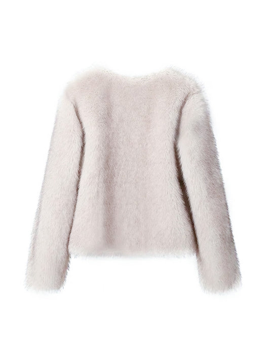 Faux Fur Coat Soft Fur Collar Wide Cuff Matching Sweater Jeans Design Autumn Winter Clothing - Iyanka