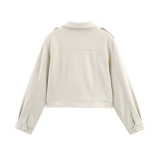 Women Clothing Autumn Collared Long Sleeve Pocket Decoration Design Jacket Varsity Jacket Women - Iyanka