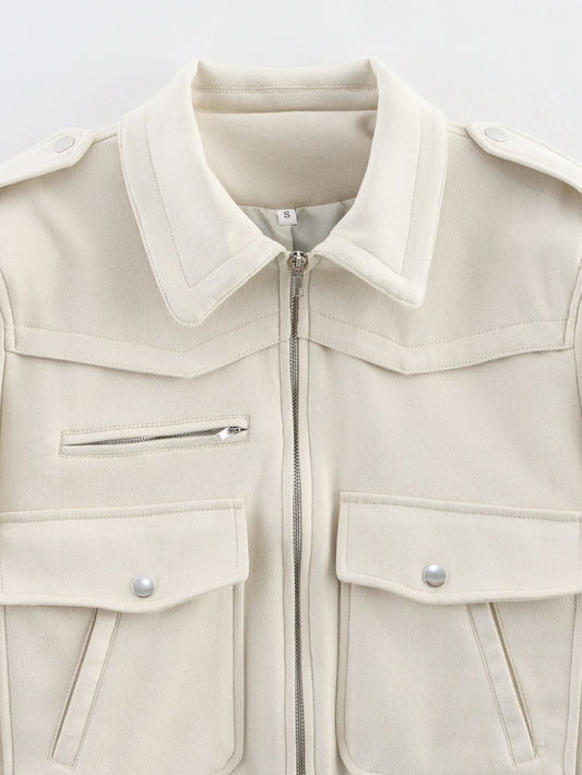 Women Clothing Autumn Collared Long Sleeve Pocket Decoration Design Jacket Varsity Jacket Women - Iyanka