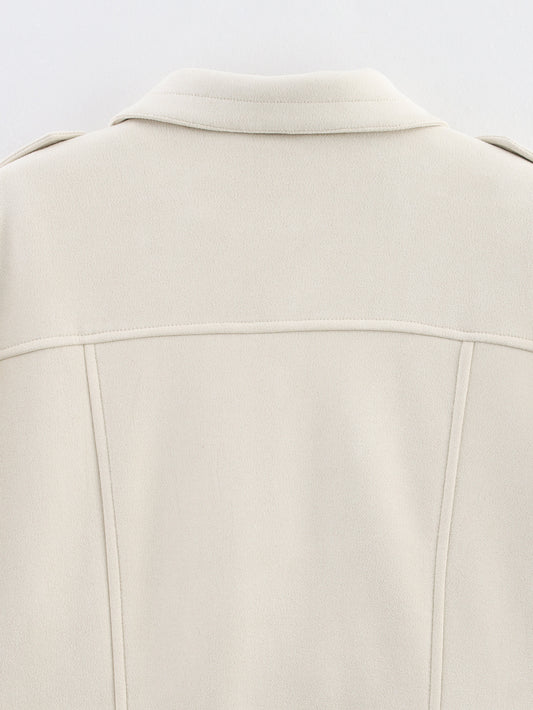 Women Clothing Autumn Collared Long Sleeve Pocket Decoration Design Jacket Varsity Jacket Women - Iyanka