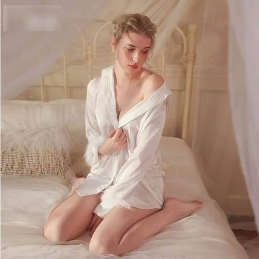 Sexy Boyfriend Shirt Pajamas Women Sexy Ice Silk Home Wear White Shirt Temptation Nightdress - Iyanka