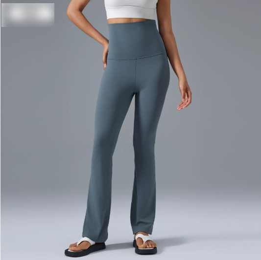 High Waist Hip Lift Micro Pull Yoga Pants Foldable Waist Head Bell Bottom Pants Nude Feel Slimming Exercise Workout Pants - Iyanka