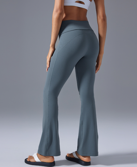 High Waist Hip Lift Micro Pull Yoga Pants Foldable Waist Head Bell Bottom Pants Nude Feel Slimming Exercise Workout Pants - Iyanka