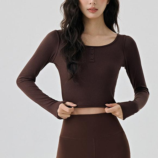 Scoop Yoga Clothing Top Women Short Slim Fit Slimming Workout Top Solid Color Shoulder Sports T shirt - Iyanka