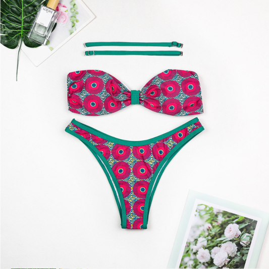 Retro Printed Bikini Tube Top Sexy High Waist Split Swimsuit Bikini Women - Iyanka