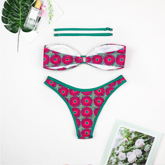 Retro Printed Bikini Tube Top Sexy High Waist Split Swimsuit Bikini Women - Iyanka