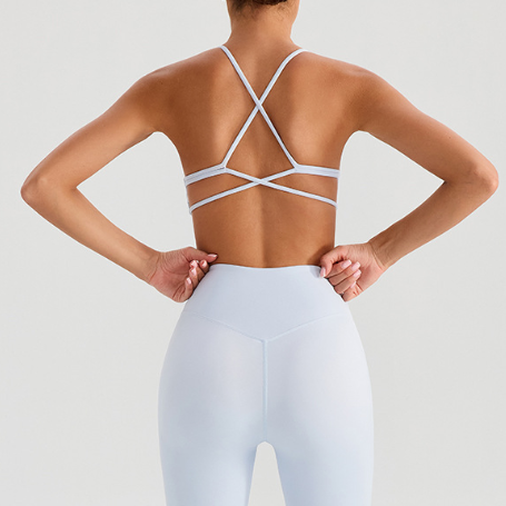 Backless Traceless Cross Strap Yoga Underwear Women Bra with Chest Pad Sports Quick Drying Chest Slimming Fitness Outerwear Bra - Iyanka