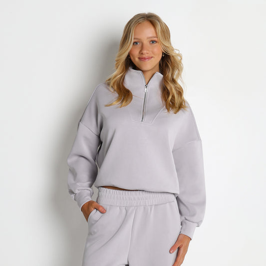Zipper Half Open Collar Long Sleeve Sweatshirt Sweatpants Pullover Casual Two Piece Set - Iyanka