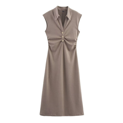 Women Clothing Summer Shirt Collar Midi Dress