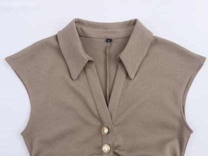 Women Clothing Summer Shirt Collar Midi Dress