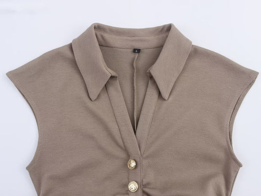 Women Clothing Summer Shirt Collar Midi Dress