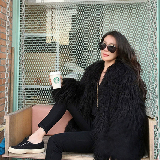 Autumn Winter Imitated Tibet Sheep Fur Fur Coat Women Mid Length Slim Fit Fashionable Slimming Lamb Long Fur Wool Coat - Iyanka