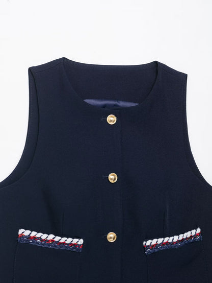 Women Clothing Summer Fancy Trim Vest Jacket Casual Shorts Two Piece Sets - Iyanka