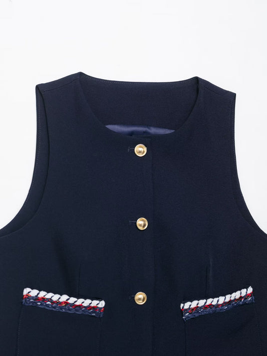 Women Clothing Summer Fancy Trim Vest Jacket Casual Shorts Two Piece Sets - Iyanka