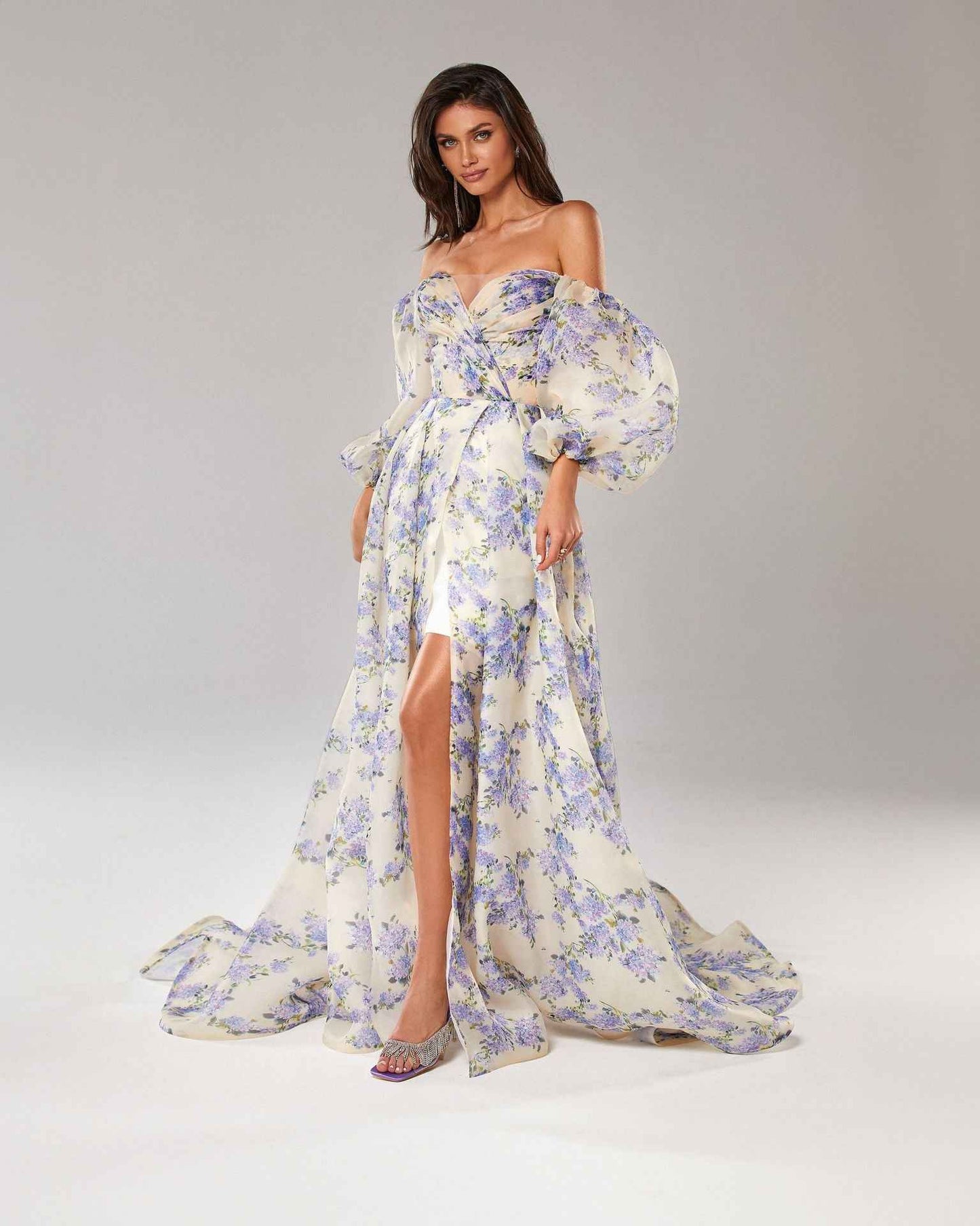 Elegant Evening Dress - Tube Top Long Evening Dress with High End Split and Suspenders