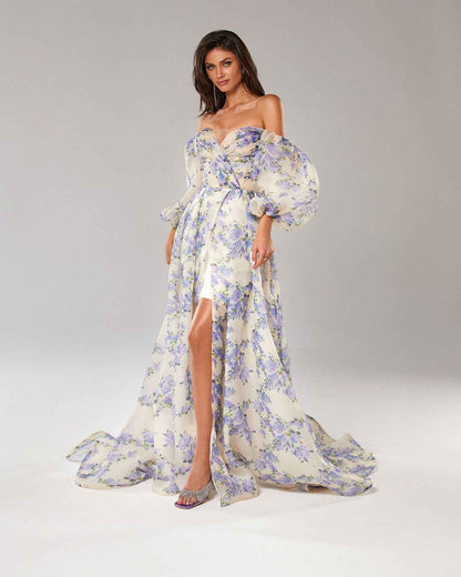 Elegant Evening Dress - Tube Top Long Evening Dress with High End Split and Suspenders