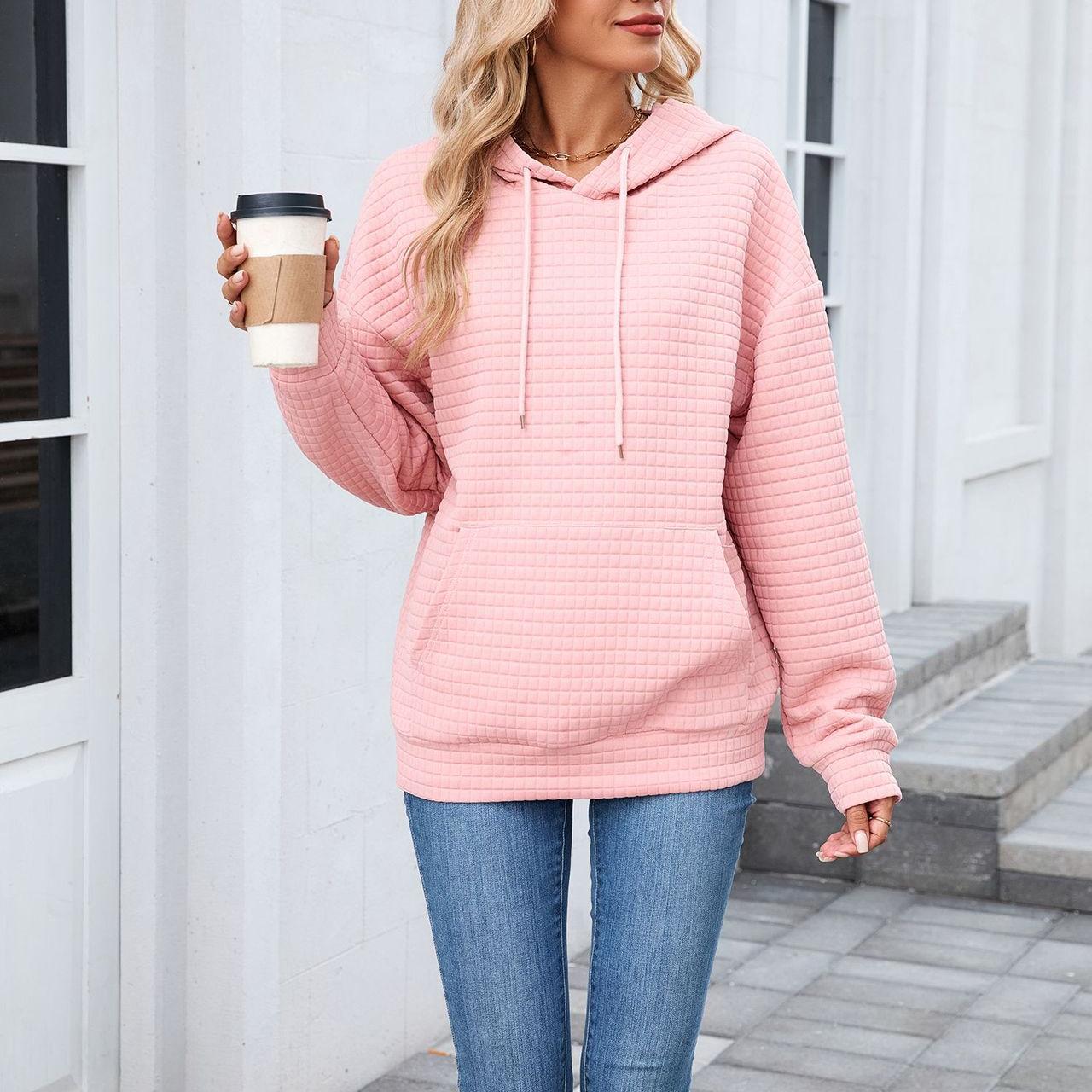 Autumn Winter Solid Color Hooded Pocket Loose Long Sleeve Sweatershirt Coat for Women - Iyanka