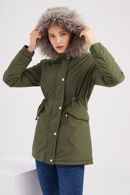 Size Big Fur Collar Thickened Women Cotton-Padded Coat Mid-Length Hooded Winter Warm Fleece Overcoat Cotton-Padded Coat - Iyanka