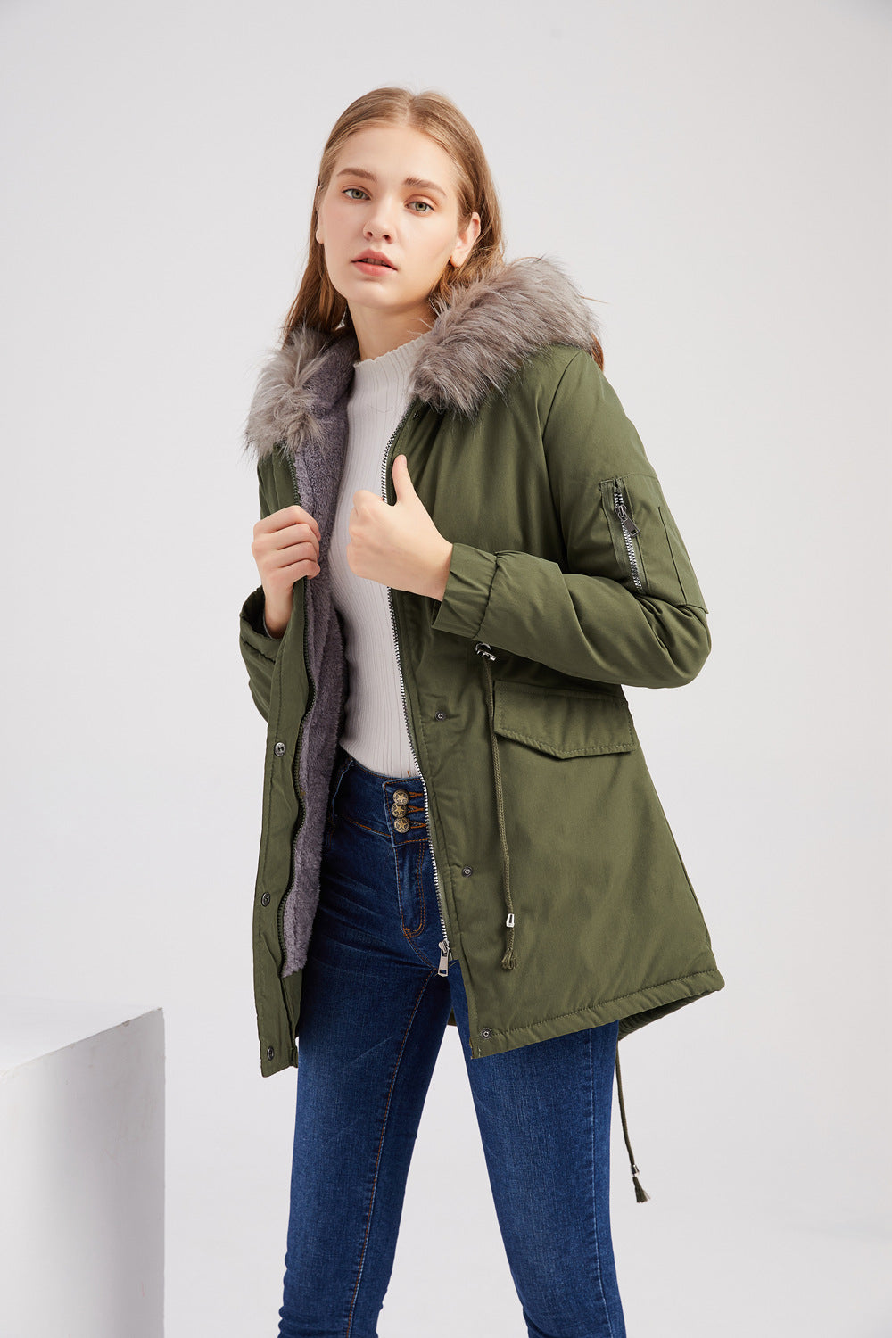 Size Big Fur Collar Thickened Women Cotton-Padded Coat Mid-Length Hooded Winter Warm Fleece Overcoat Cotton-Padded Coat - Iyanka