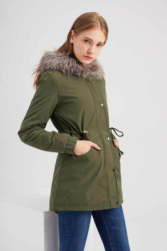 Size Big Fur Collar Thickened Women Cotton-Padded Coat Mid-Length Hooded Winter Warm Fleece Overcoat Cotton-Padded Coat - Iyanka