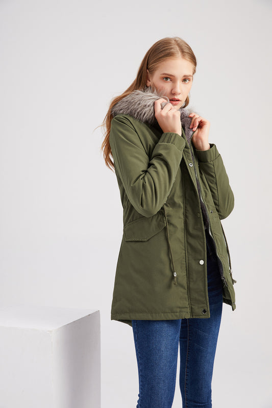 Size Big Fur Collar Thickened Women Cotton-Padded Coat Mid-Length Hooded Winter Warm Fleece Overcoat Cotton-Padded Coat - Iyanka