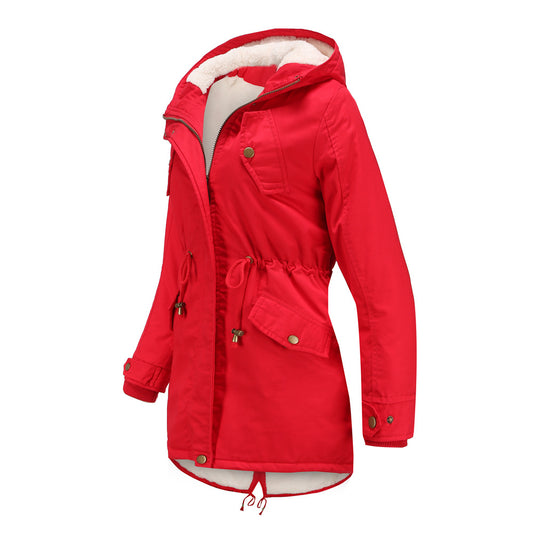Size Autumn Winter New Women Cotton-Padded Coat Women Solid Color Hooded Drawstring Cinched Thickening Cotton-Padded Coat Velvet Cotton Clothes - Iyanka