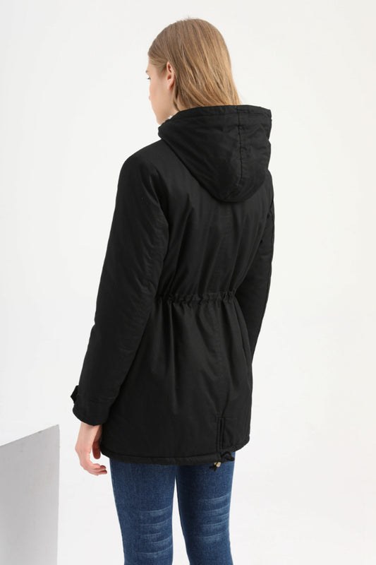 Size Autumn Winter New Women Cotton-Padded Coat Women Solid Color Hooded Drawstring Cinched Thickening Cotton-Padded Coat Velvet Cotton Clothes - Iyanka