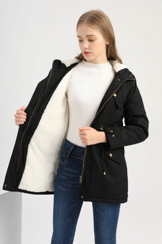 Size Autumn Winter New Women Cotton-Padded Coat Women Solid Color Hooded Drawstring Cinched Thickening Cotton-Padded Coat Velvet Cotton Clothes - Iyanka