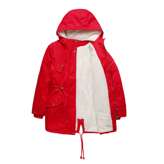 Size Autumn Winter New Women Cotton-Padded Coat Women Solid Color Hooded Drawstring Cinched Thickening Cotton-Padded Coat Velvet Cotton Clothes - Iyanka