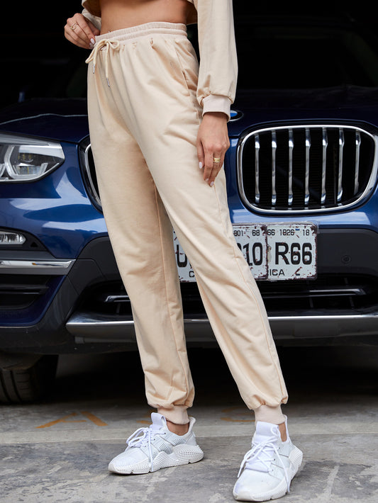 Harem Sweatpants Ins Casual Elastic Lace Solid Color Casual Trousers Sports Pants Women Ankle-tied - Iyanka