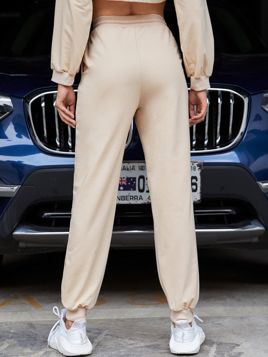 Harem Sweatpants Ins Casual Elastic Lace Solid Color Casual Trousers Sports Pants Women Ankle-tied - Iyanka
