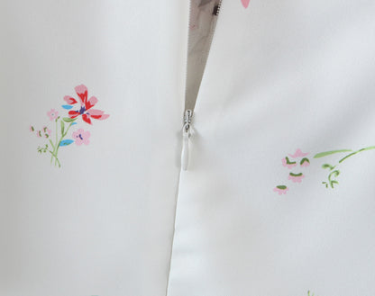 Summer Women Clothing Vintage Court French Square Collar Puff Sleeve Printing A-line Dress
