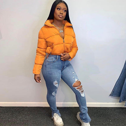 Autumn Winter Fashion New Long Sleeved Stand up Collar Thermal Bread Coat down Jacket Women Outerwear - Iyanka
