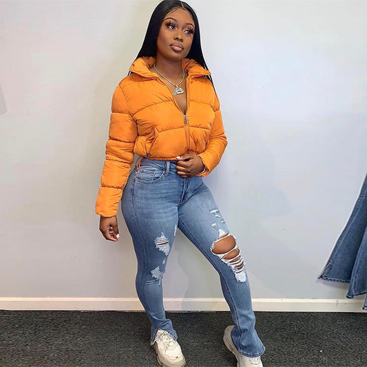 Autumn Winter Fashion New Long Sleeved Stand up Collar Thermal Bread Coat down Jacket Women Outerwear - Iyanka