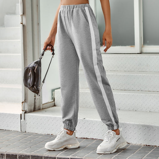 Women Clothing High Waist Striped Casual Sports Pants Autumn Winter - Iyanka