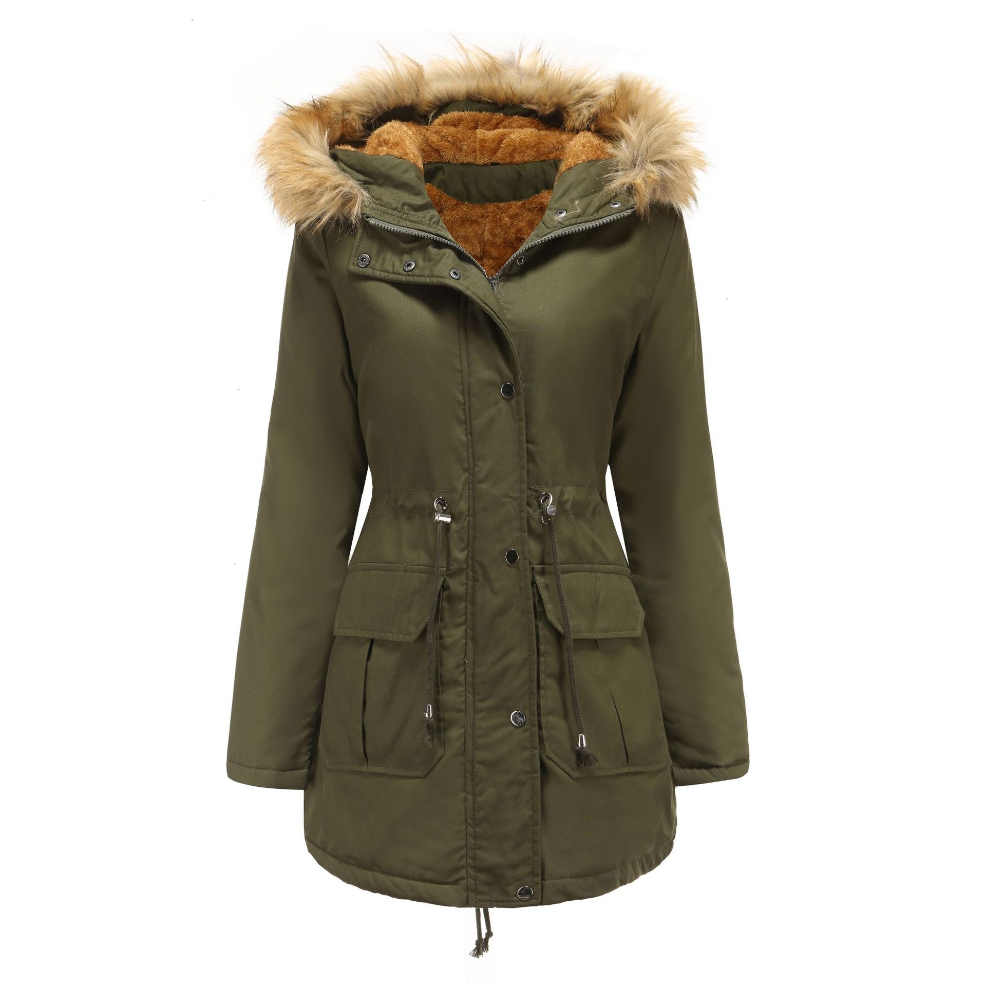 New Size Fleece Lined Coat Hooded Fur Collar Winter Warm Coat Plus Size Women Cotton-Padded Jacket - Iyanka
