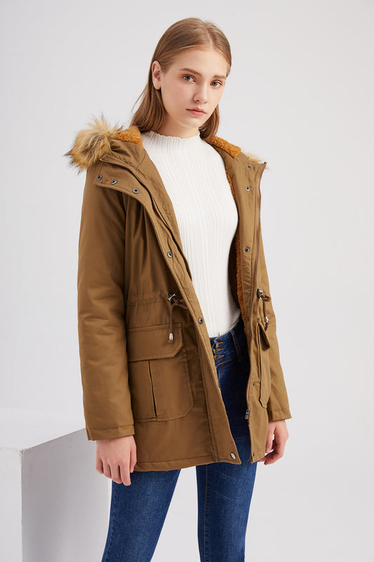 New Size Fleece Lined Coat Hooded Fur Collar Winter Warm Coat Plus Size Women Cotton-Padded Jacket - Iyanka