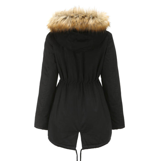 New Size Fleece Lined Coat Hooded Fur Collar Winter Warm Coat Plus Size Women Cotton-Padded Jacket - Iyanka