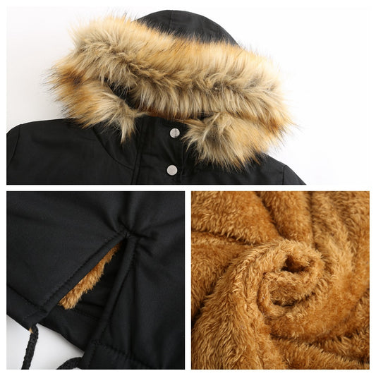 New Size Fleece Lined Coat Hooded Fur Collar Winter Warm Coat Plus Size Women Cotton-Padded Jacket - Iyanka
