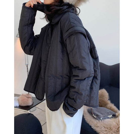 Winter Collared Cotton Padded Coat with Loop Buckle Loose Warm Comfortable Coat Women Thick - Iyanka