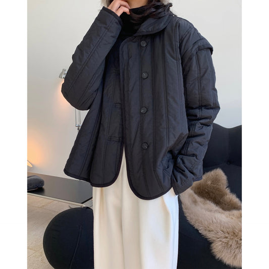 Winter Collared Cotton Padded Coat with Loop Buckle Loose Warm Comfortable Coat Women Thick - Iyanka