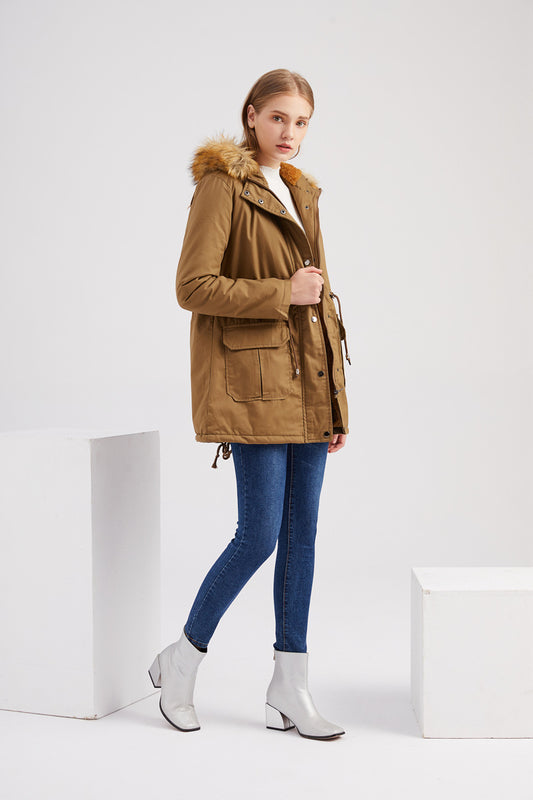 New Size Fleece Lined Coat Hooded Fur Collar Winter Warm Coat Plus Size Women Cotton-Padded Jacket - Iyanka