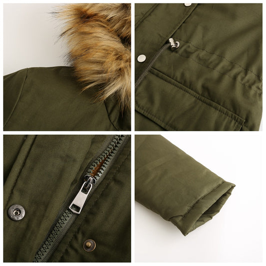 New Size Fleece Lined Coat Hooded Fur Collar Winter Warm Coat Plus Size Women Cotton-Padded Jacket - Iyanka