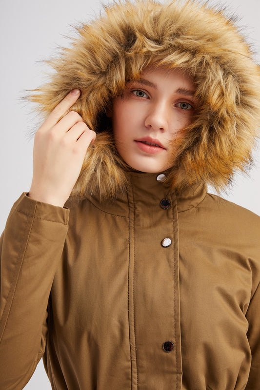 New Size Fleece Lined Coat Hooded Fur Collar Winter Warm Coat Plus Size Women Cotton-Padded Jacket - Iyanka