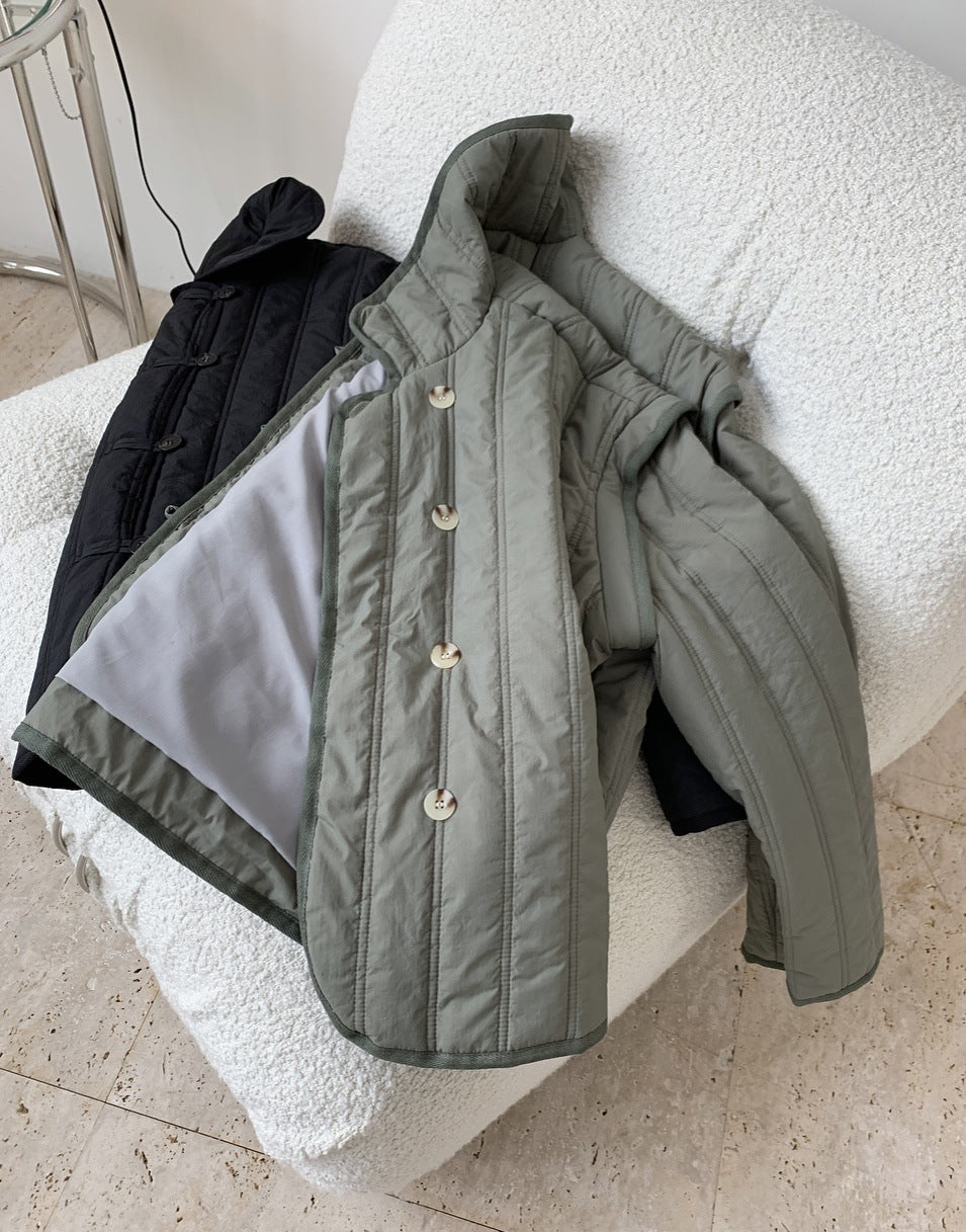 Winter Collared Cotton Padded Coat with Loop Buckle Loose Warm Comfortable Coat Women Thick - Iyanka