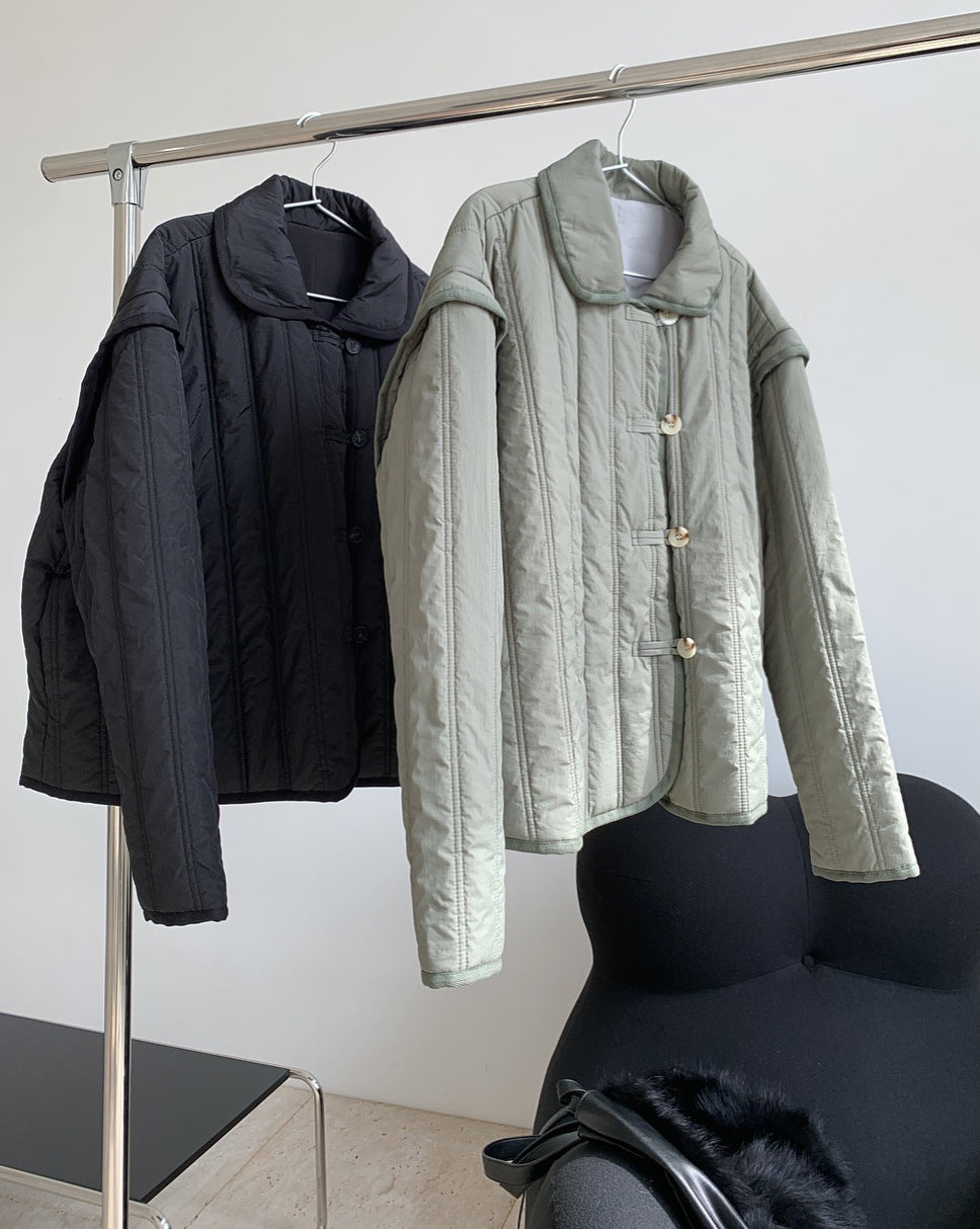 Winter Collared Cotton Padded Coat with Loop Buckle Loose Warm Comfortable Coat Women Thick - Iyanka