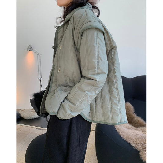 Winter Collared Cotton Padded Coat with Loop Buckle Loose Warm Comfortable Coat Women Thick - Iyanka